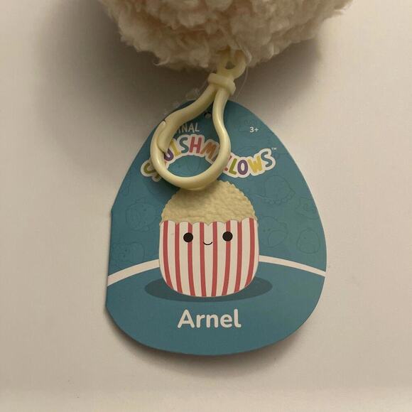 NEW 3.5” “Arnel the Popcorn Tub” Kellytoy Squishmallow Plush Keychain Clip! - Picture 3 of 3